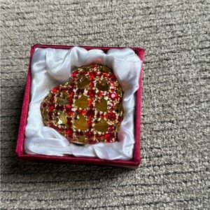 Ruby Red /Gold plated heart shaped hinged box w/Storage box.Excellent condition